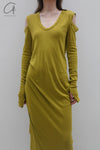 marc le bihan off shoulder pleated dress 2849 E23 ANIS
